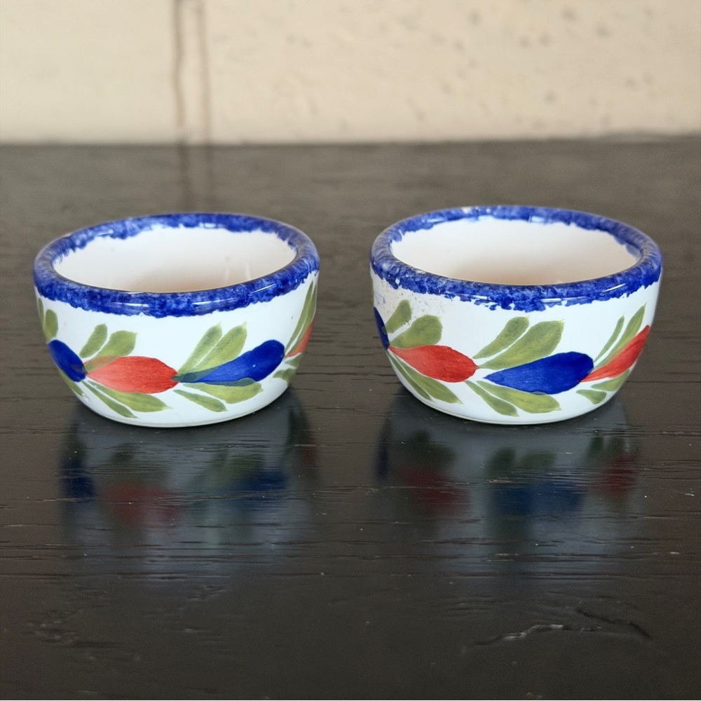 QUIMPER FRANCE Hen Riot HR Set Of 2 Finger Bowl Petite Floral Rare